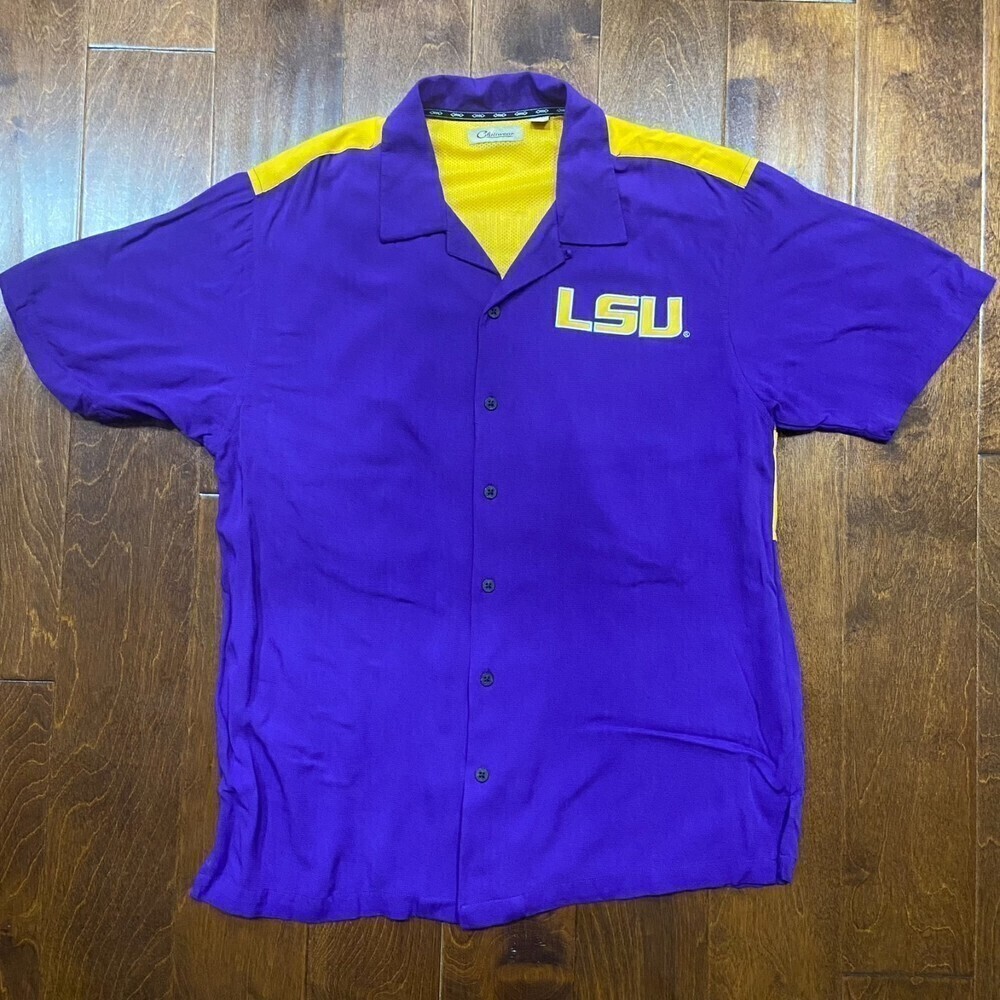 Chiliwear Vintage LSU Tigers Purple Yellow Rayon Button Down Shirt Large - Picture 3 of 7